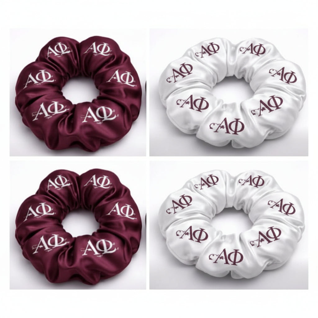 Coming Soon - Pre Order now - Alpha Phi Scrunchie 4 Pack 2 Bordeax & 2 White