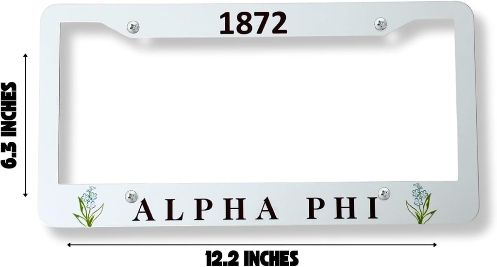 Alpha Phi Year Founded 1872 Aluminum License Plate Frame (White)