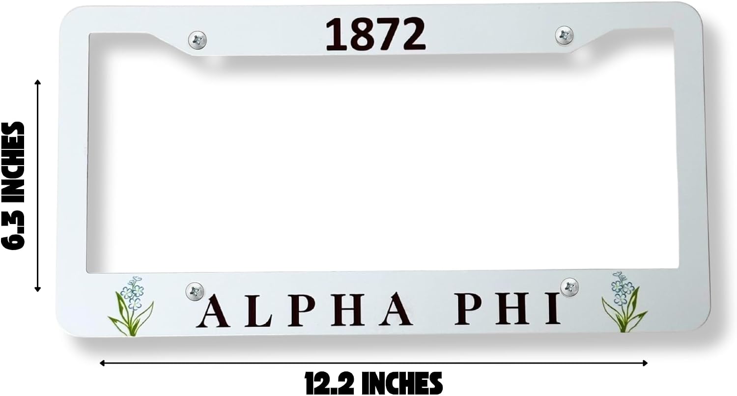 Alpha Phi Year Founded 1872 Aluminum License Plate Frame (White)