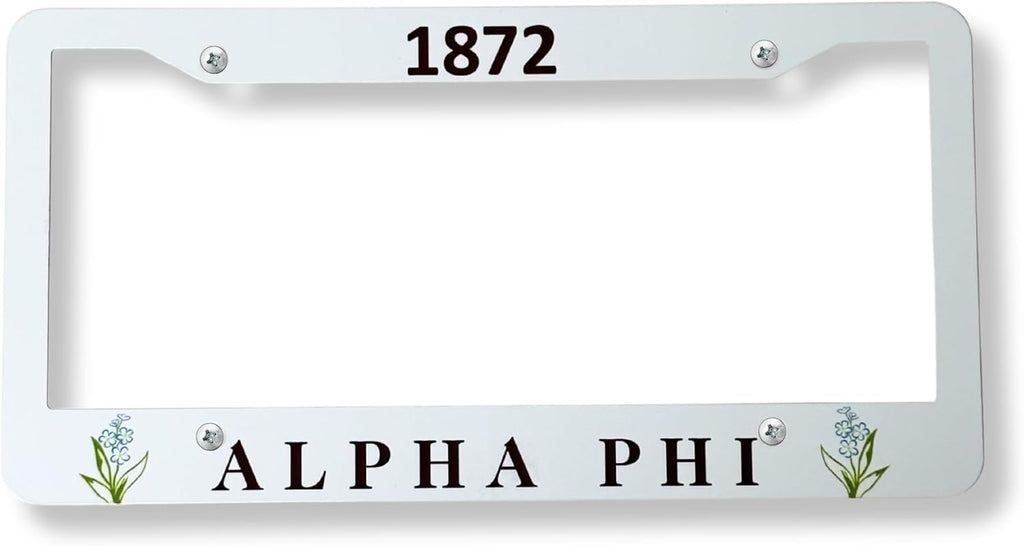 Alpha Phi Year Founded 1872 Aluminum License Plate Frame (White)