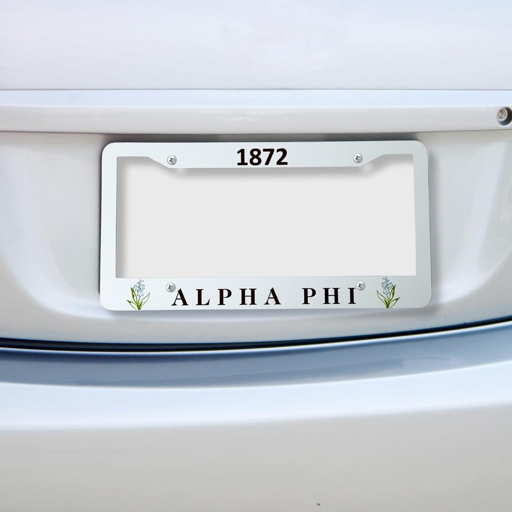 Alpha Phi Year Founded 1872 Aluminum License Plate Frame (White)