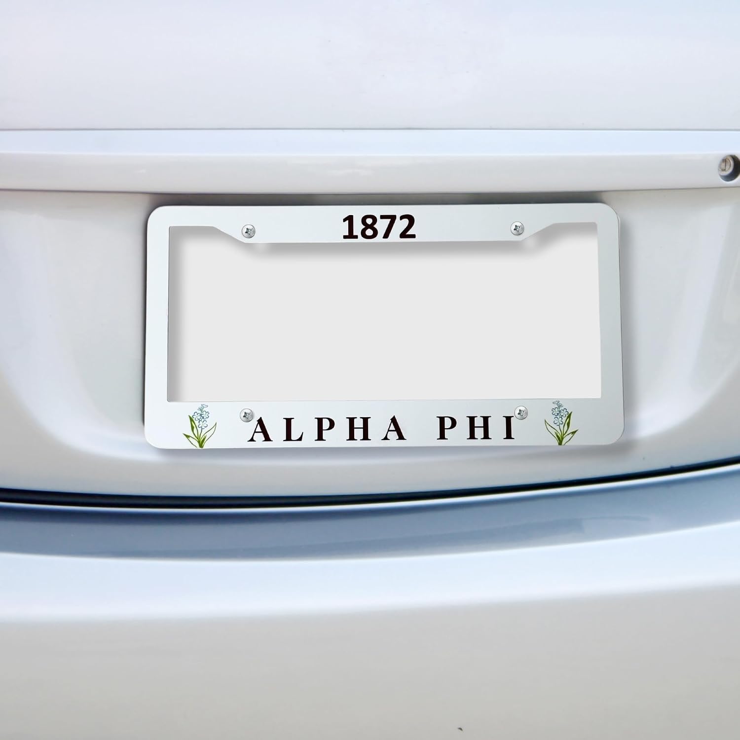 Alpha Phi Year Founded 1872 Aluminum License Plate Frame (White)