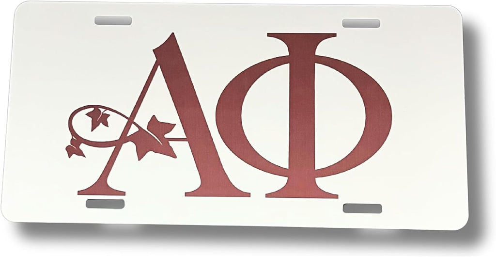 Aluminum Alpha Phi License Plate (White) - Front Mount