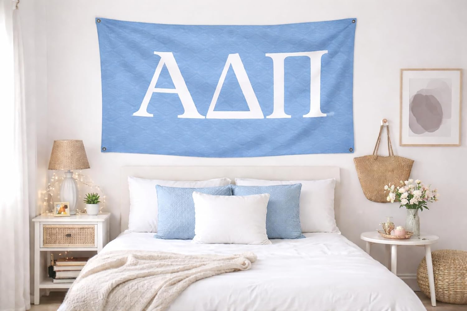 Alpha Delta Pi Flag Banner Light Blue with Diamonds