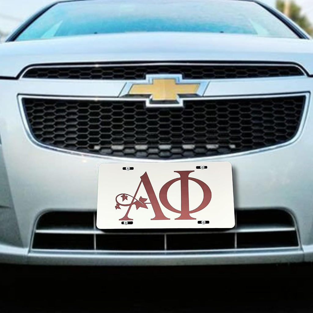 Aluminum Alpha Phi License Plate (White) - Front Mount
