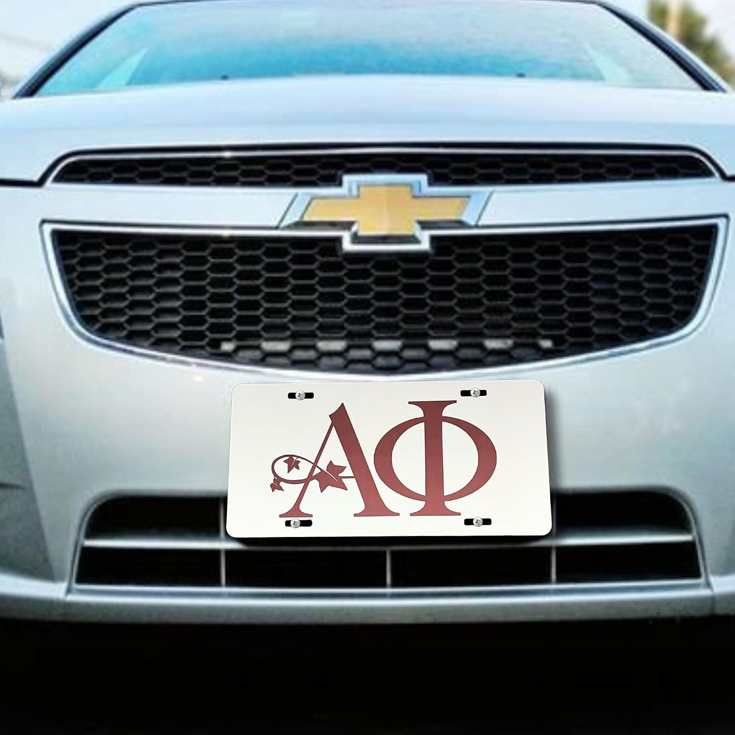 Alpha Phi Aluminum License Plate (White) - Front Mount