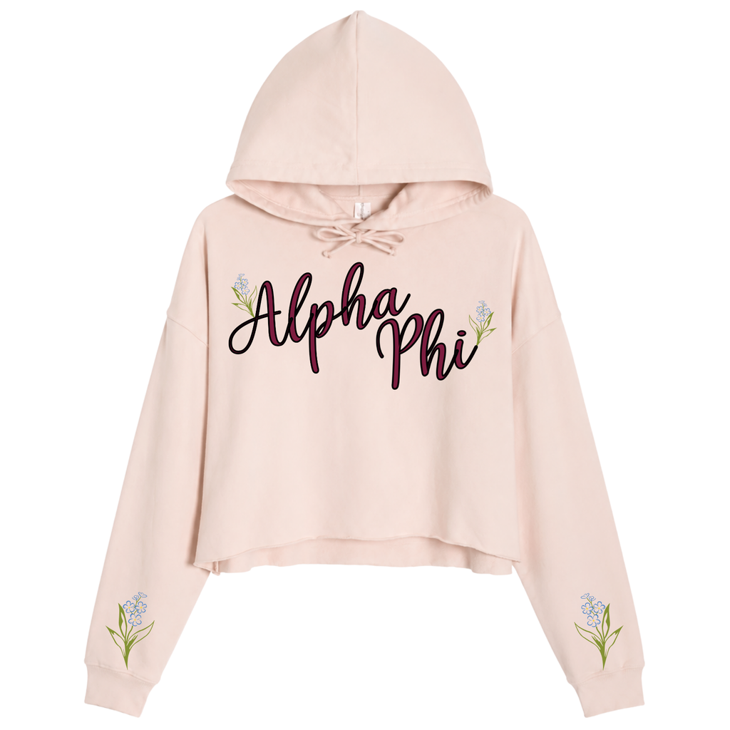 Alpha Phi Crop Top  Fleece Hoodie - Pale Pink