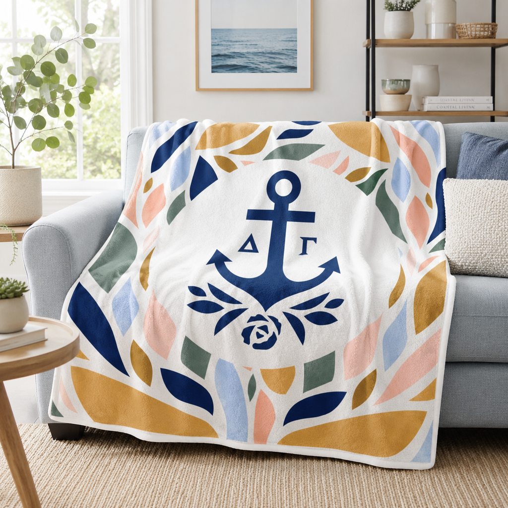 Delta Gamma Blanket- Anchor & Leaves - Throw Blanket 30 x 50