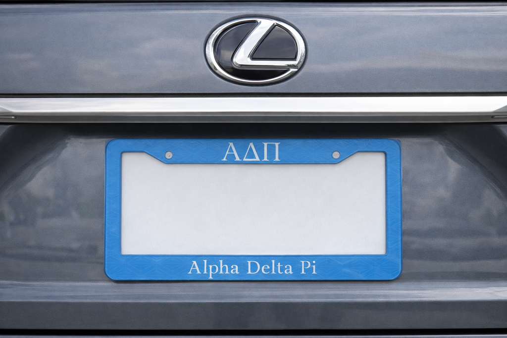Alpha Delta Pi Acrylic License Plate Frame - Light Blue with Diamonds