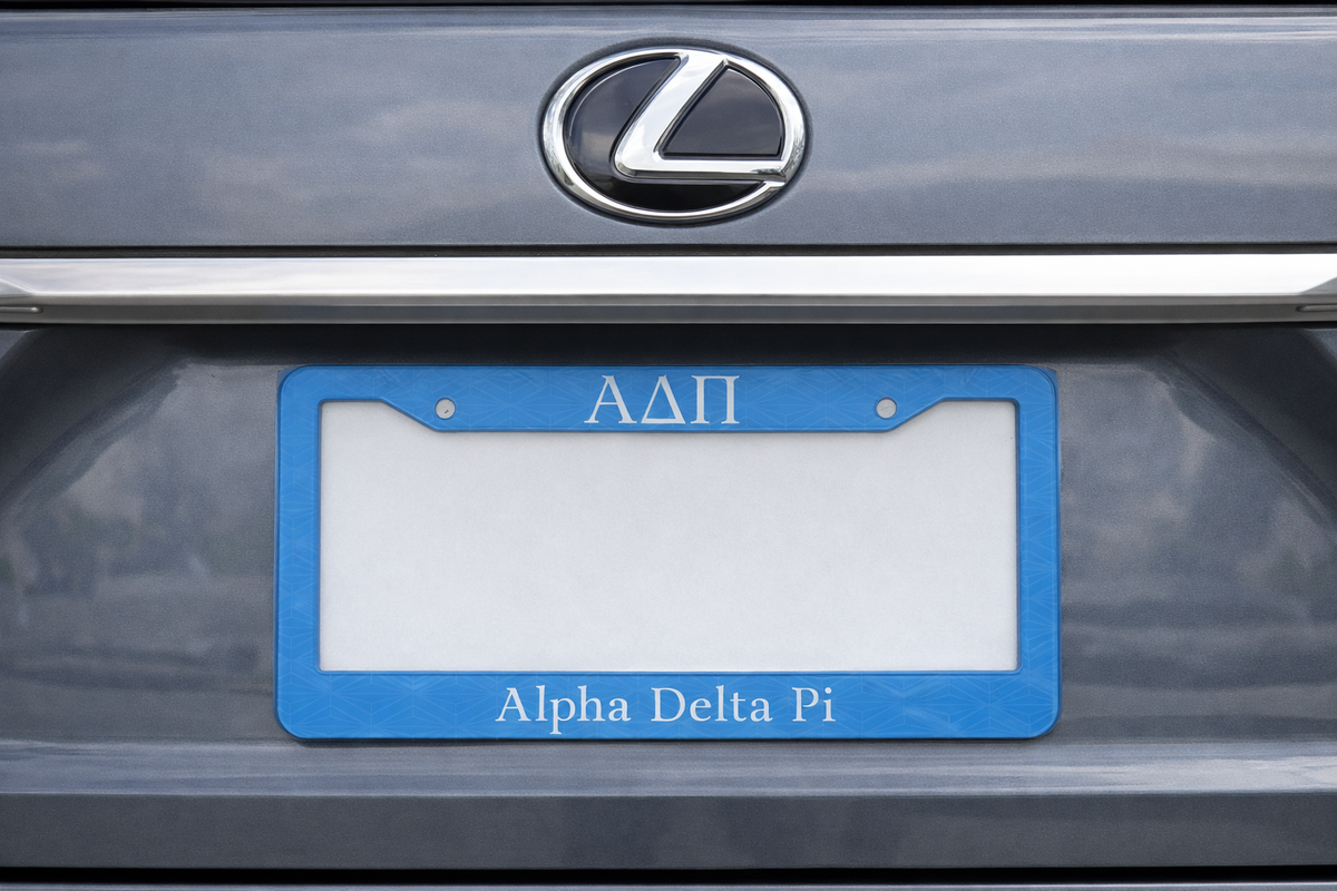 Alpha Delta Pi Acrylic License Plate Frame - Light Blue with Diamonds