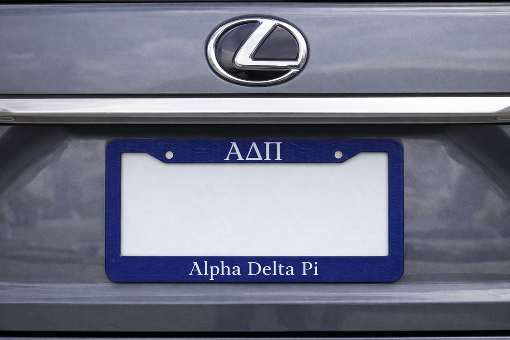 Alpha Delta Pi Acrylic License Plate Frame - Dark Blue with Diamonds