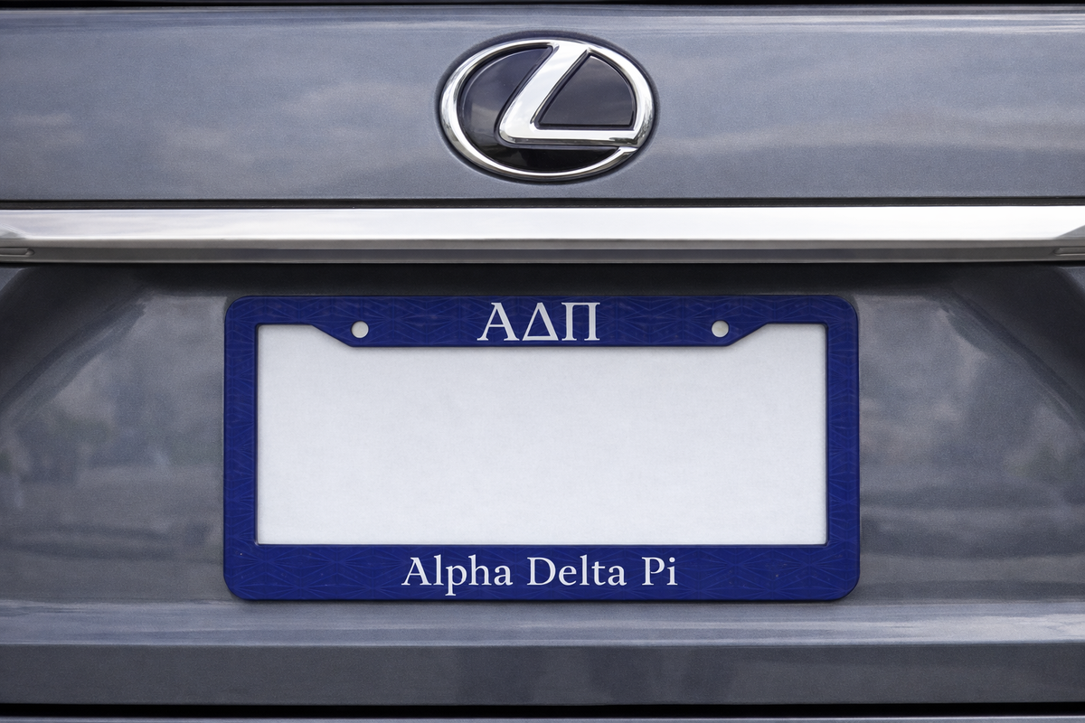 Alpha Delta Pi Acrylic License Plate Frame - Dark Blue with Diamonds