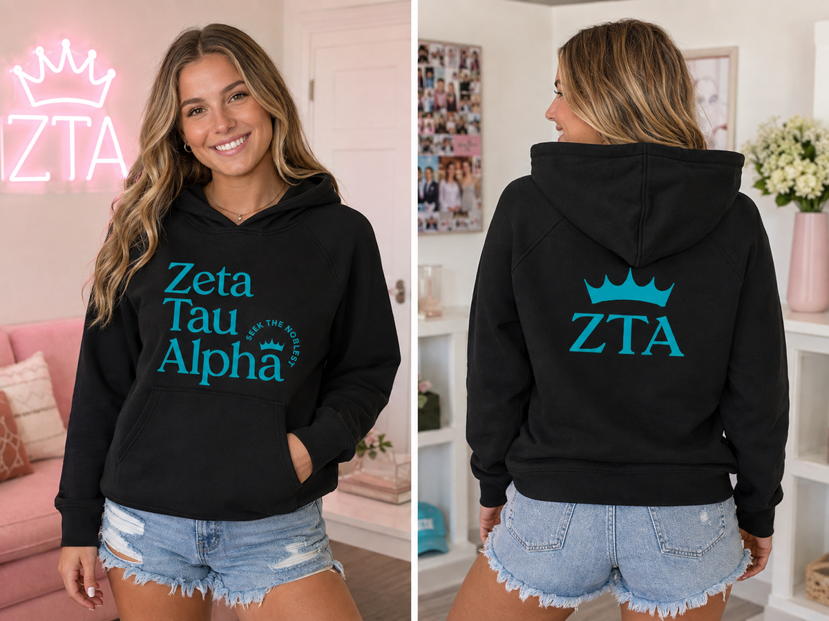 New Logo Zeta Tau Alpha Lululemon All Yours Hoodie *Terry in Black