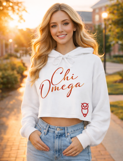 Chi Omega Crop Top Fleece Hoodie